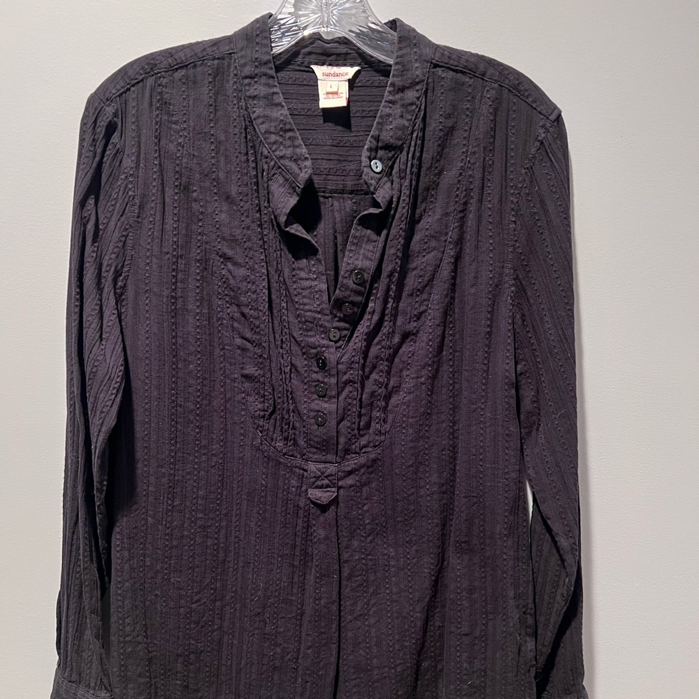 Sundance Catalog Boho Popover Blouse Black Sz L
